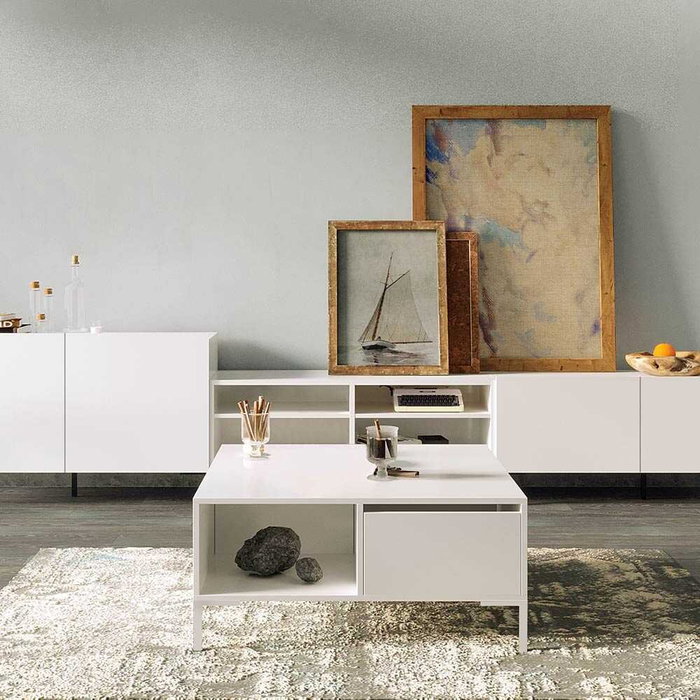Hanah Home Mesa de Centro Blanco Diamante con Almacenamiento